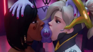 Futa Widowmaker gets her dick sucked by Pharah and Mercy and